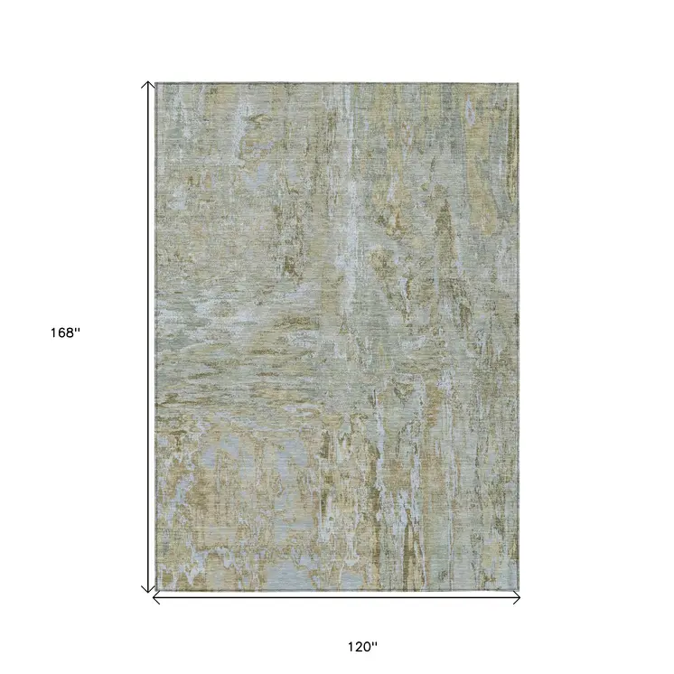 10' X 14' Khaki And Brown Abstract Washable Indoor Outdoor Area Rug