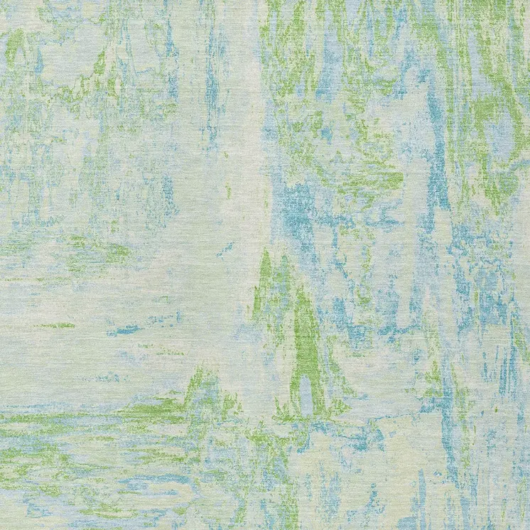5' X 8' Mint Green And Blue Abstract Washable Indoor Outdoor Area Rug