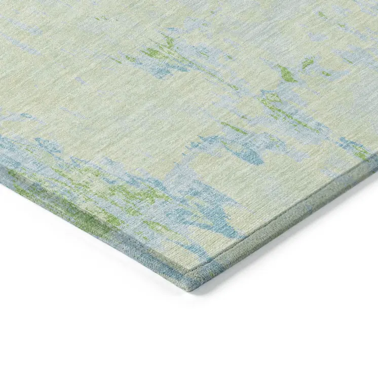 8' Mint Green And Blue Round Abstract Washable Indoor Outdoor Area Rug