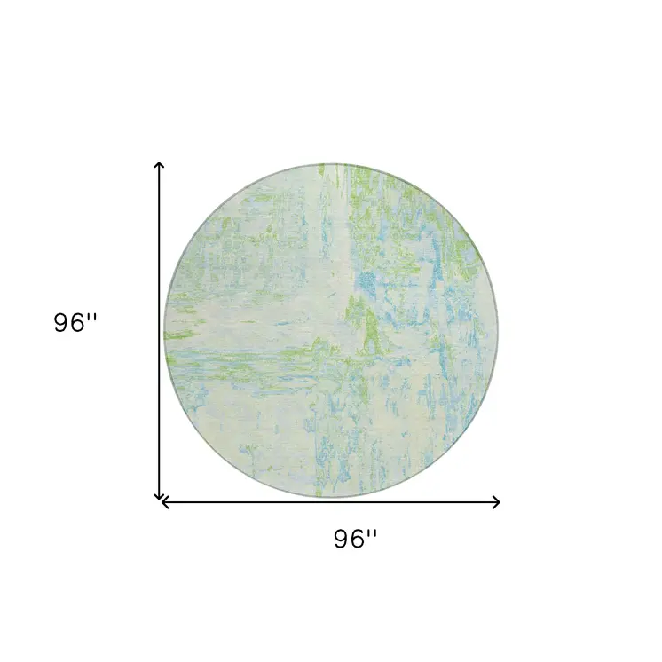8' Mint Green And Blue Round Abstract Washable Indoor Outdoor Area Rug
