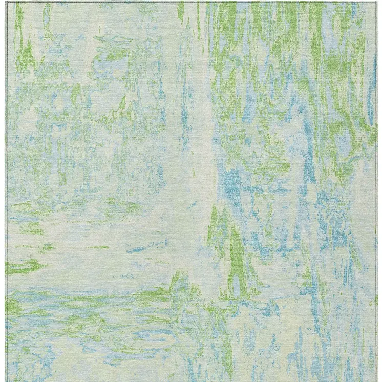 8' X 10' Mint Green And Blue Abstract Washable Indoor Outdoor Area Rug