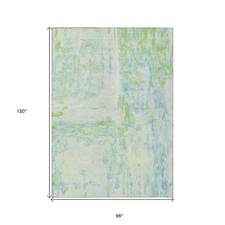 8' X 10' Mint Green And Blue Abstract Washable Indoor Outdoor Area Rug