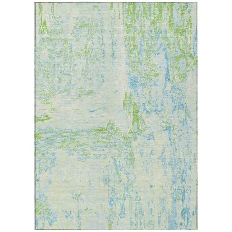 8' X 10' Mint Green And Blue Abstract Washable Indoor Outdoor Area Rug