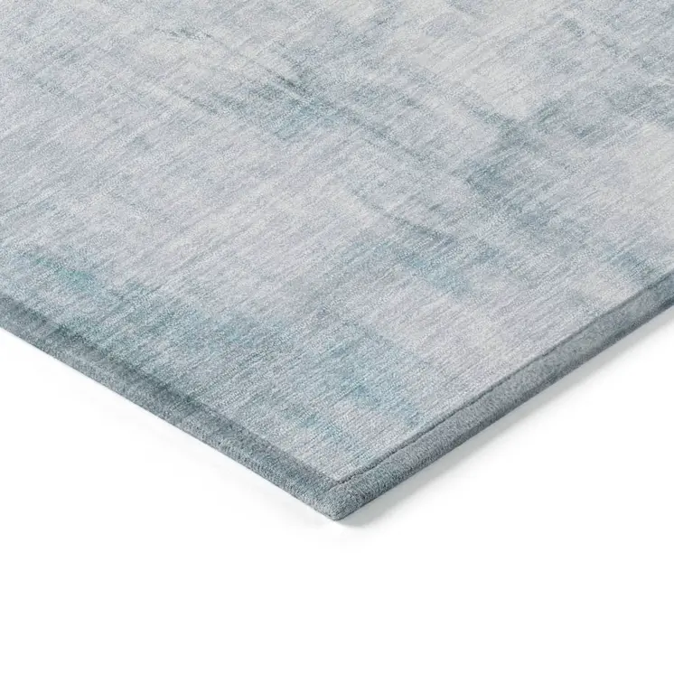 5' X 8' Teal Blue And Denim Blue Abstract Washable Indoor Outdoor Area Rug