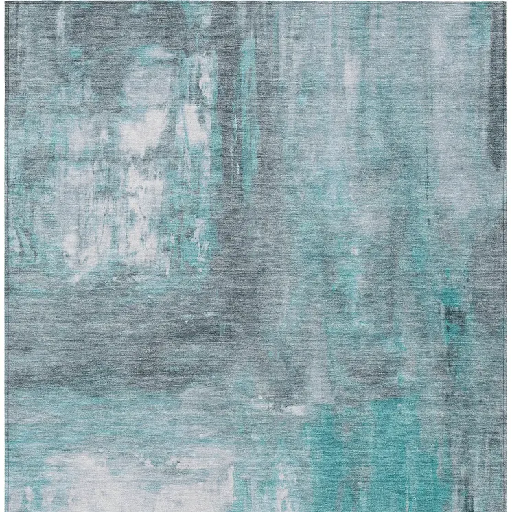 5' X 8' Teal Blue And Denim Blue Abstract Washable Indoor Outdoor Area Rug