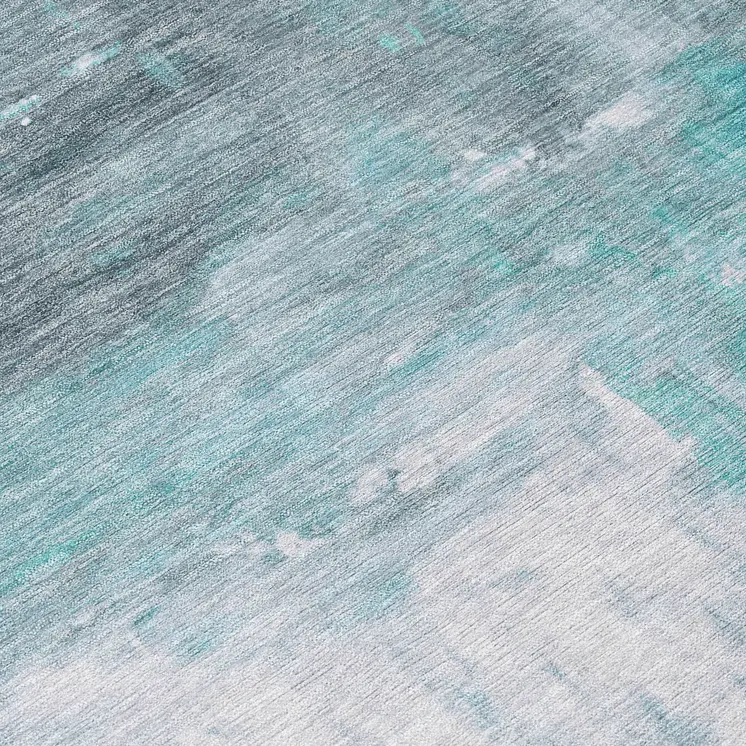 8' Teal Blue And Denim Blue Round Abstract Washable Indoor Outdoor Area Rug