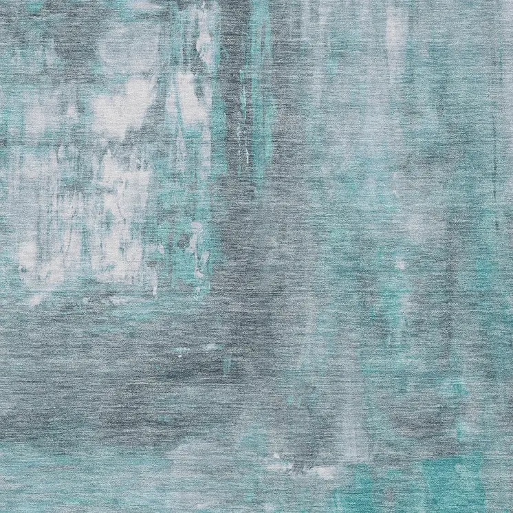 8' X 10' Teal Blue And Denim Blue Abstract Washable Indoor Outdoor Area Rug