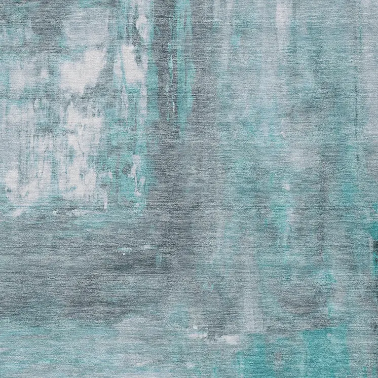 9' X 12' Teal Blue And Denim Blue Abstract Washable Indoor Outdoor Area Rug