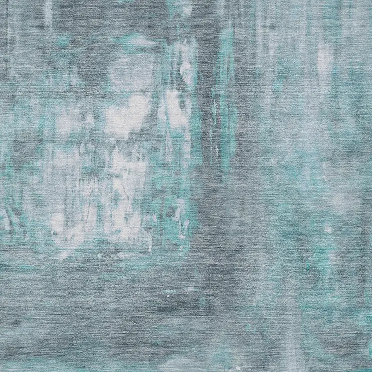 10' X 14' Teal Blue And Denim Blue Abstract Washable Indoor Outdoor Area Rug