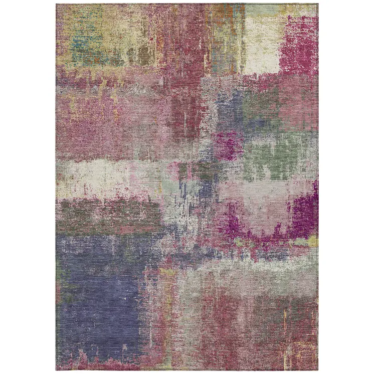 5' X 8' Blush And Pink Abstract Washable Indoor Outdoor Area Rug