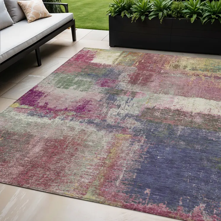 5' X 8' Blush And Pink Abstract Washable Indoor Outdoor Area Rug