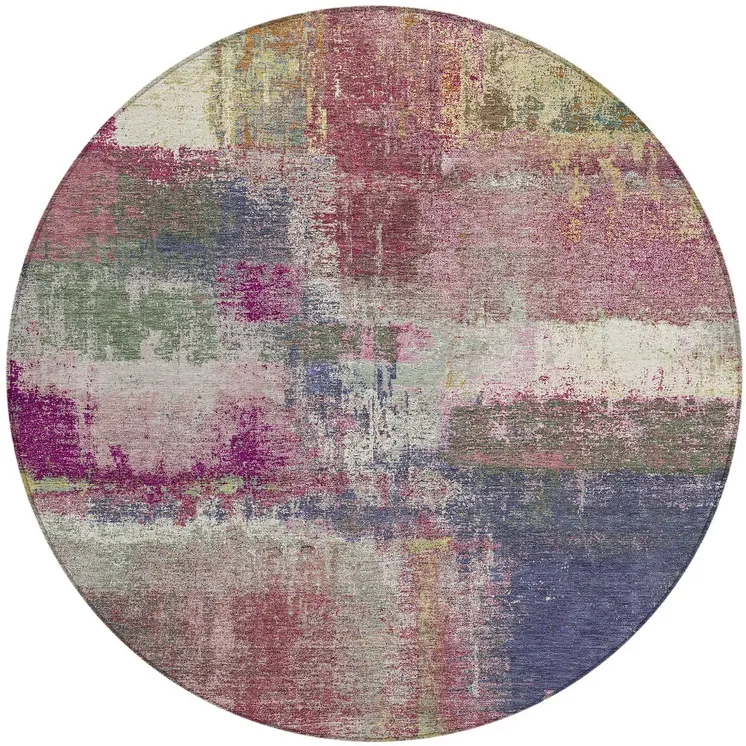 8' Blush And Pink Round Abstract Washable Indoor Outdoor Area Rug