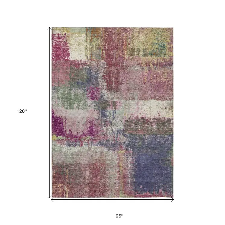 8' X 10' Blush And Pink Abstract Washable Indoor Outdoor Area Rug