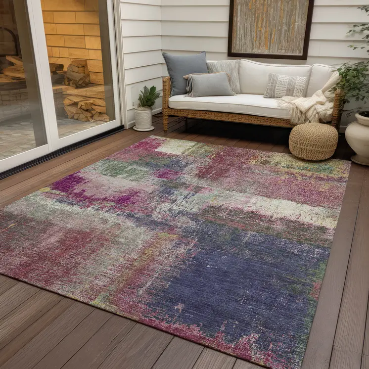 8' X 10' Blush And Pink Abstract Washable Indoor Outdoor Area Rug