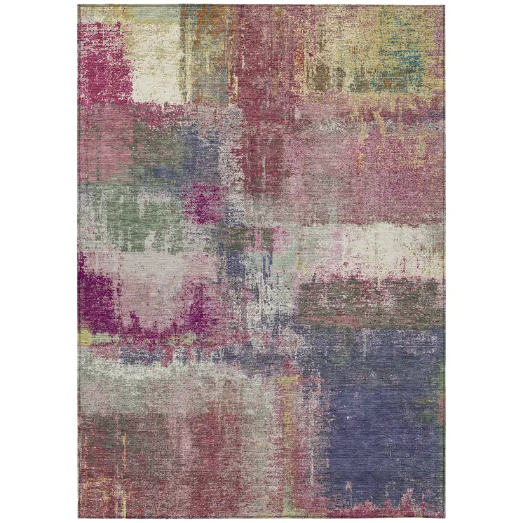 8' X 10' Blush And Pink Abstract Washable Indoor Outdoor Area Rug