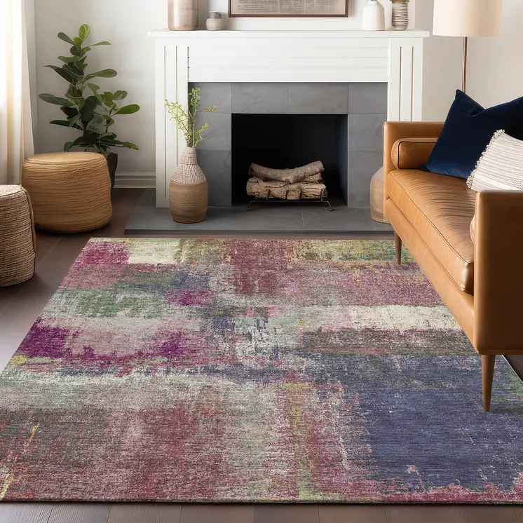 8' X 10' Blush And Pink Abstract Washable Indoor Outdoor Area Rug