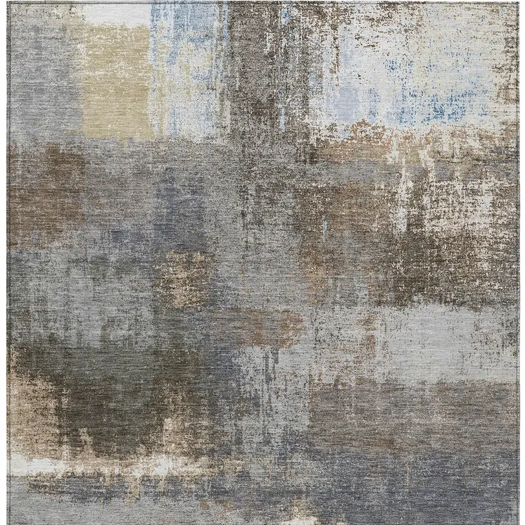 5' X 8' Khaki And Brown Abstract Washable Indoor Outdoor Area Rug