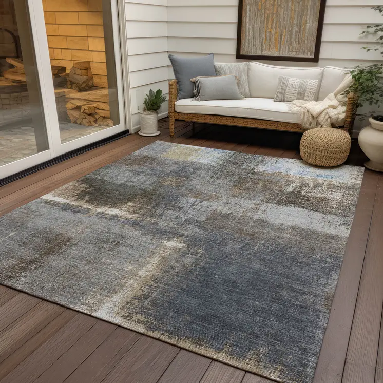 5' X 8' Khaki And Brown Abstract Washable Indoor Outdoor Area Rug