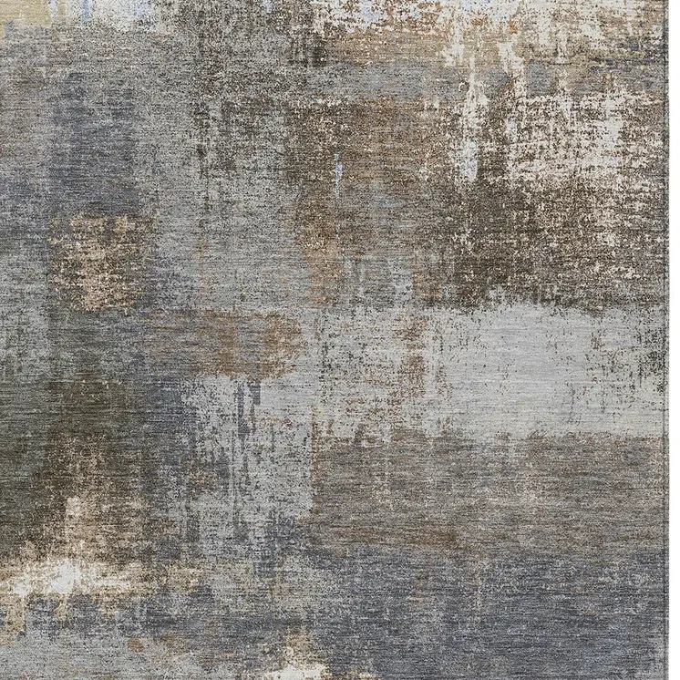 5' X 8' Khaki And Brown Abstract Washable Indoor Outdoor Area Rug