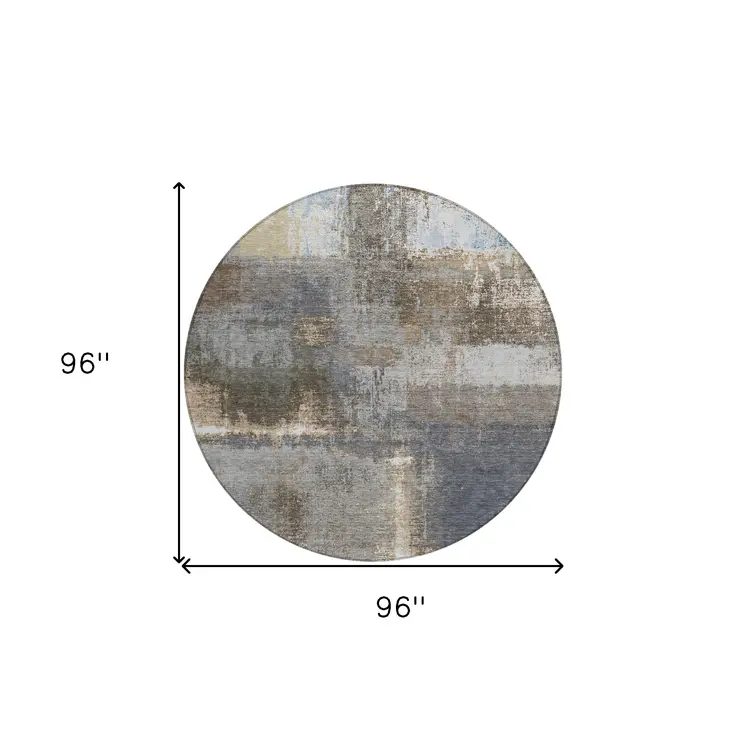 8' Khaki And Brown Round Abstract Washable Indoor Outdoor Area Rug