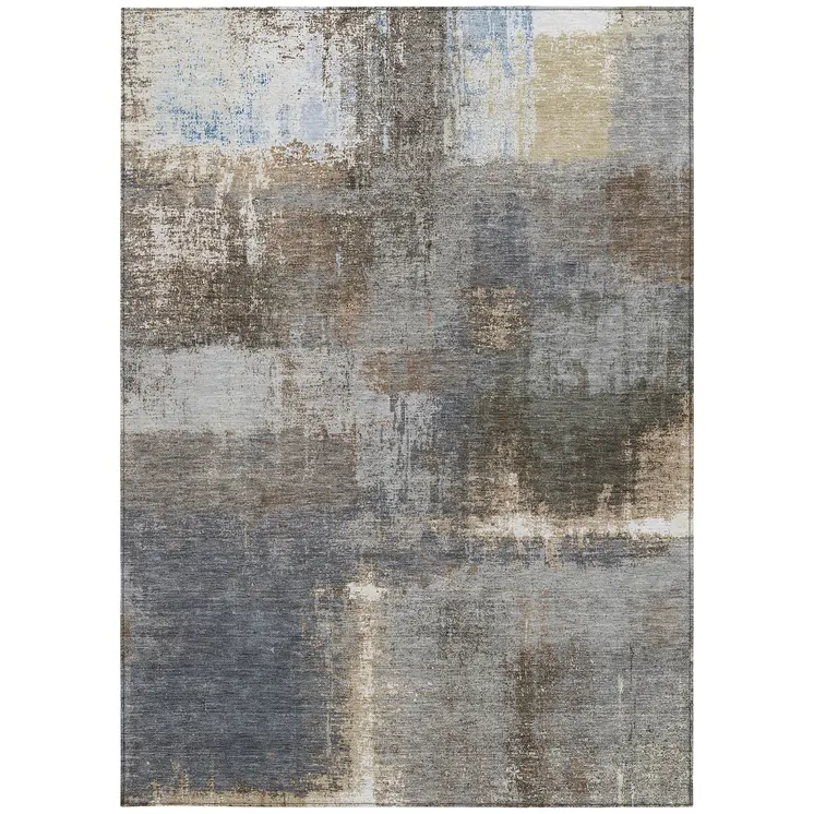9' X 12' Khaki And Brown Abstract Washable Indoor Outdoor Area Rug