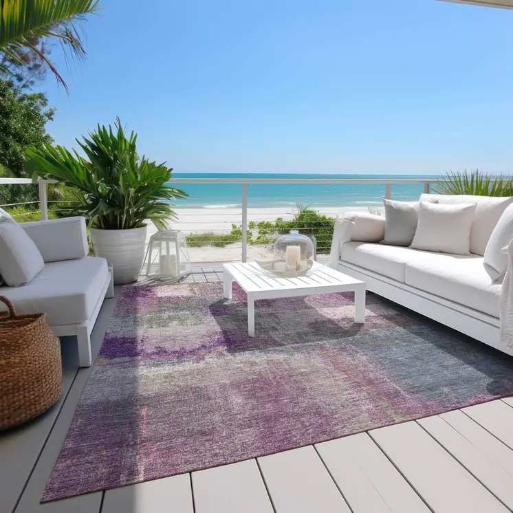 5' X 8' Lavender And Purple Abstract Washable Indoor Outdoor Area Rug