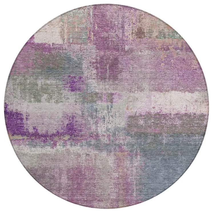8' Lavender And Purple Round Abstract Washable Indoor Outdoor Area Rug