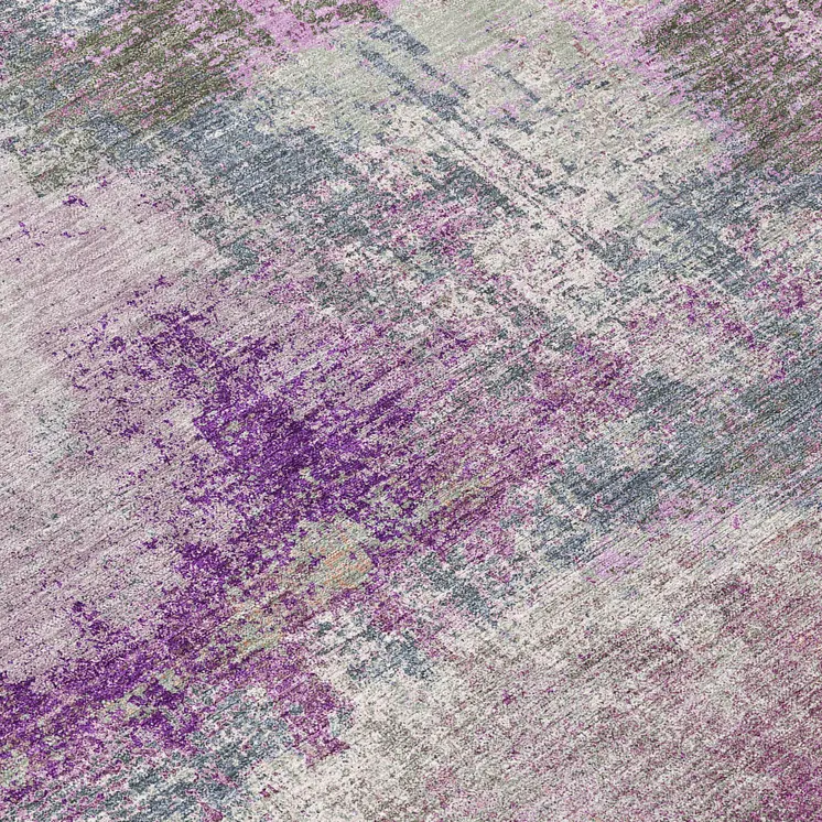 8' Lavender And Purple Round Abstract Washable Indoor Outdoor Area Rug