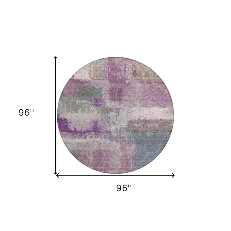 8' Lavender And Purple Round Abstract Washable Indoor Outdoor Area Rug