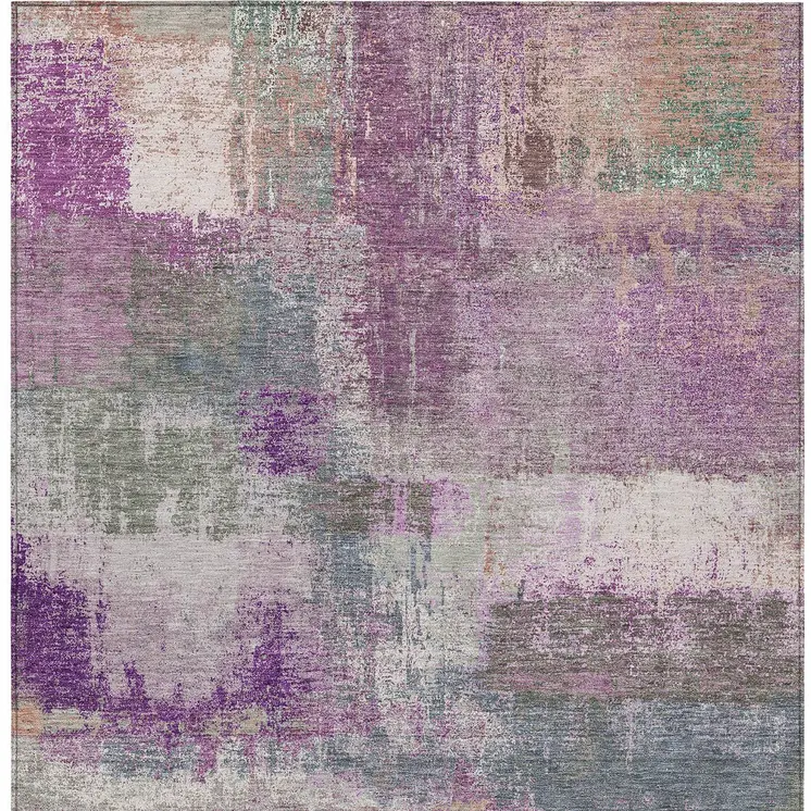 8' X 10' Lavender And Purple Abstract Washable Indoor Outdoor Area Rug