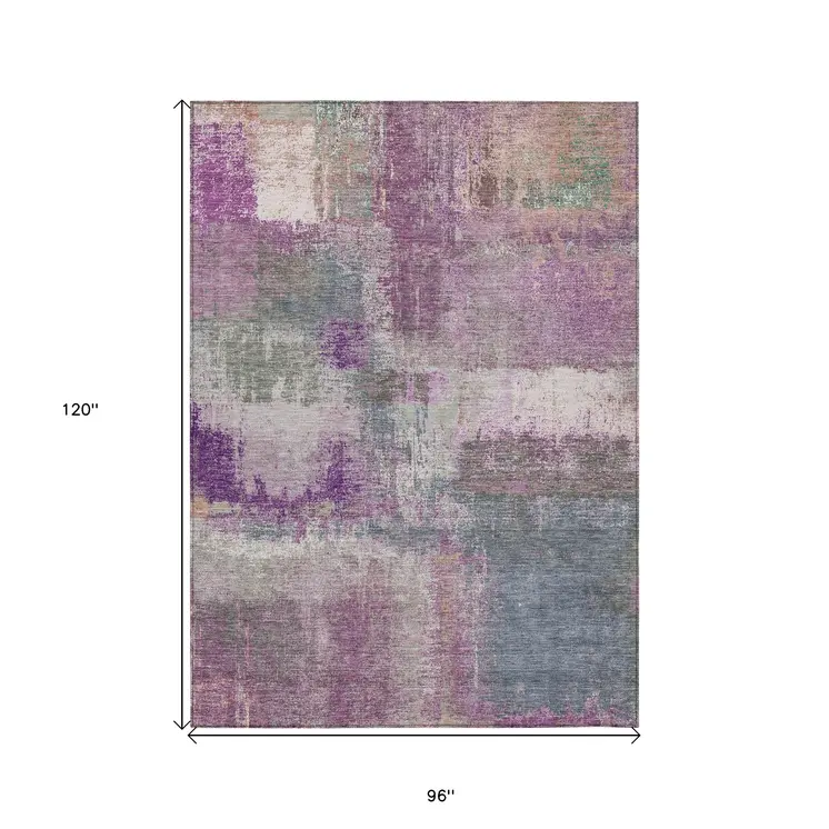 8' X 10' Lavender And Purple Abstract Washable Indoor Outdoor Area Rug