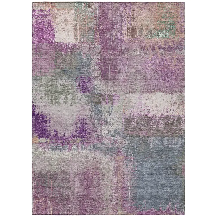 8' X 10' Lavender And Purple Abstract Washable Indoor Outdoor Area Rug