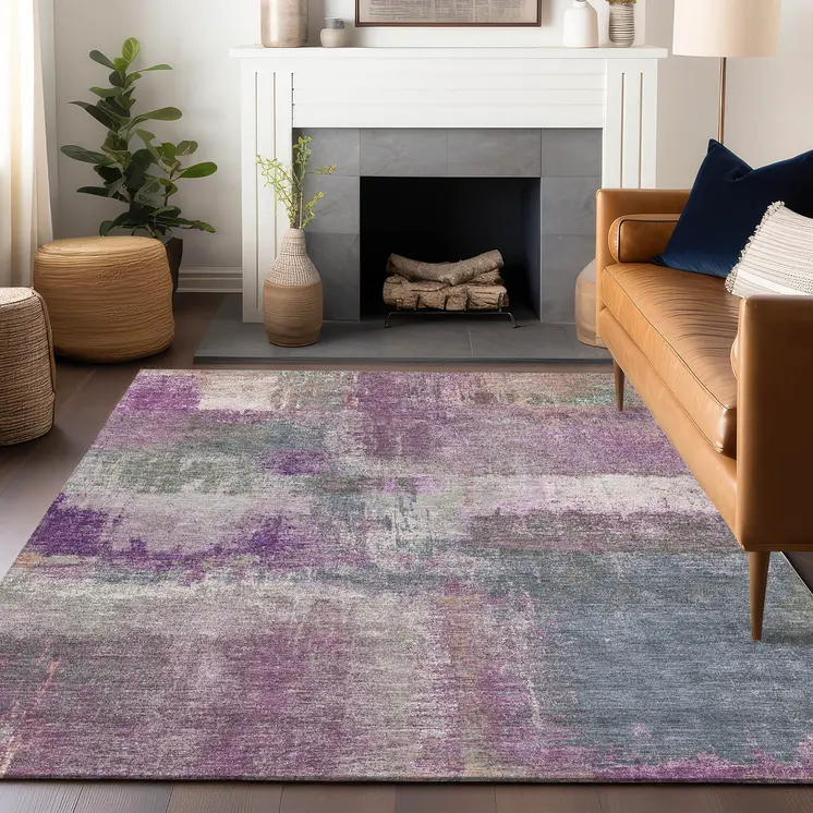 8' X 10' Lavender And Purple Abstract Washable Indoor Outdoor Area Rug