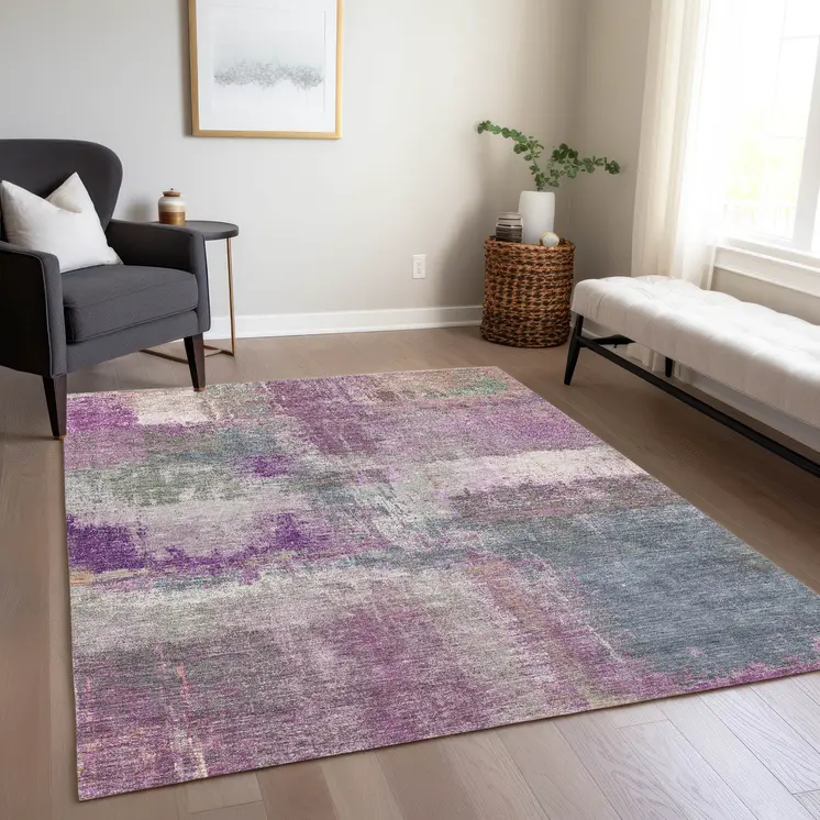 8' X 10' Lavender And Purple Abstract Washable Indoor Outdoor Area Rug