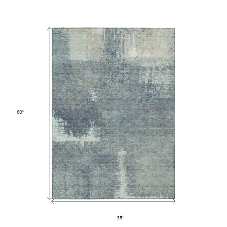 3' X 5' Sage And Green Abstract Washable Indoor Outdoor Area Rug