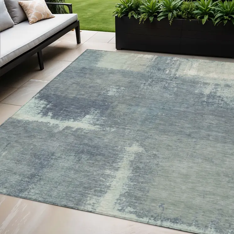 5' X 8' Sage And Green Abstract Washable Indoor Outdoor Area Rug