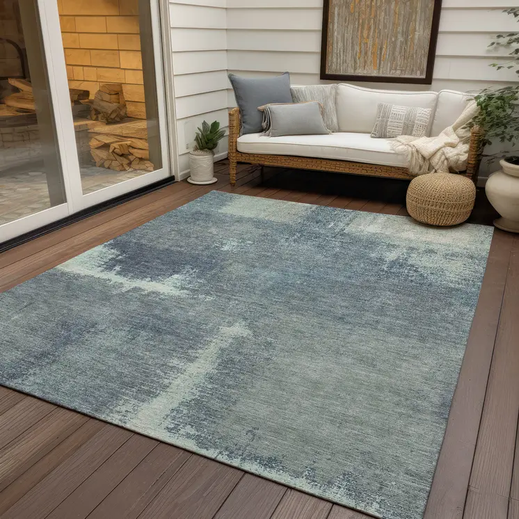 5' X 8' Sage And Green Abstract Washable Indoor Outdoor Area Rug