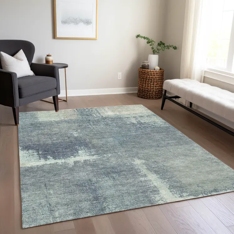 5' X 8' Sage And Green Abstract Washable Indoor Outdoor Area Rug