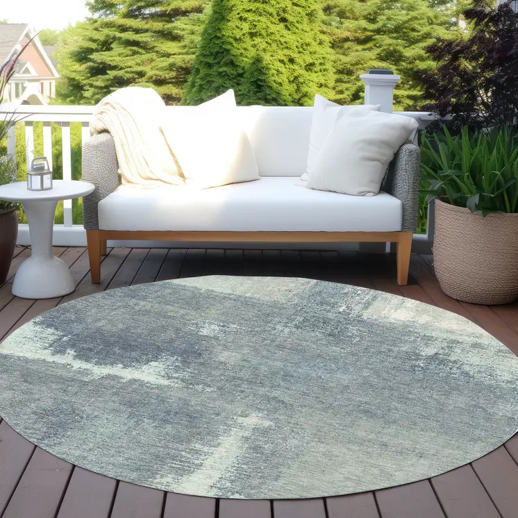 8' Sage And Green Round Abstract Washable Indoor Outdoor Area Rug
