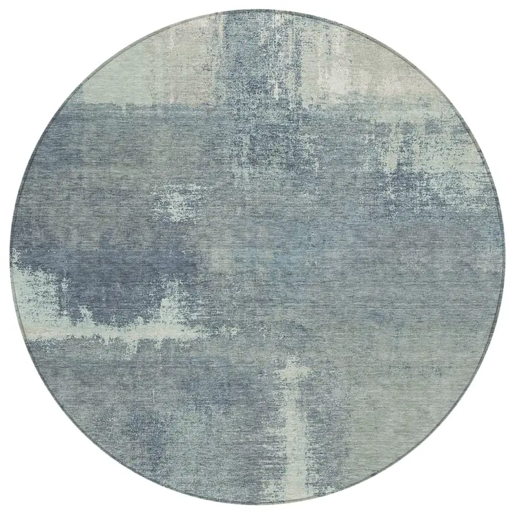8' Sage And Green Round Abstract Washable Indoor Outdoor Area Rug
