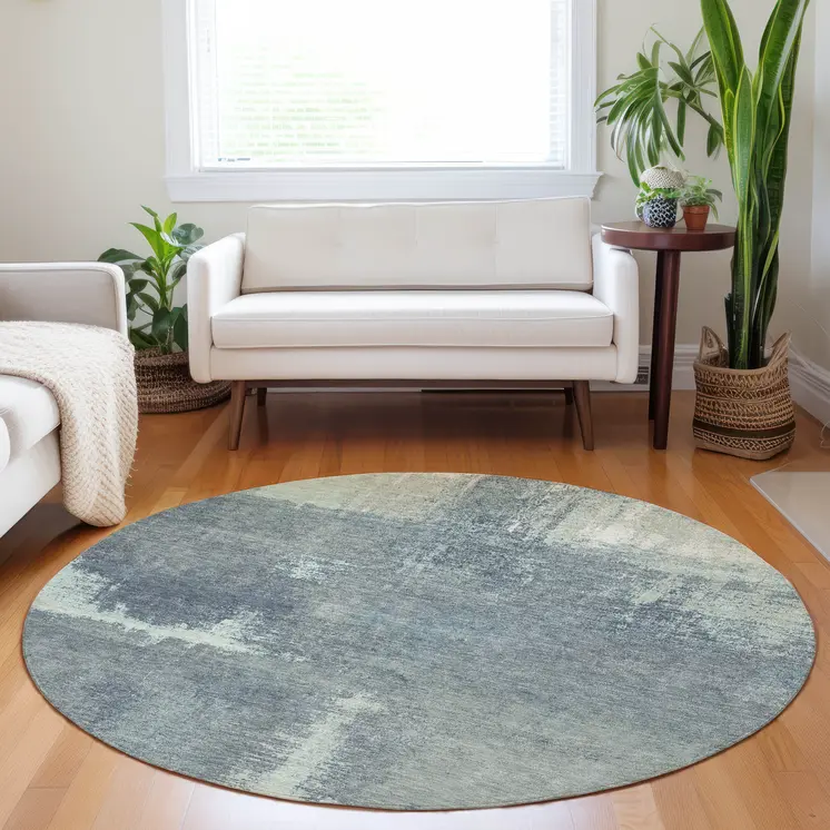 8' Sage And Green Round Abstract Washable Indoor Outdoor Area Rug