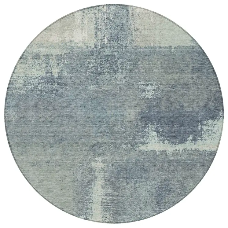 8' Sage And Green Round Abstract Washable Indoor Outdoor Area Rug