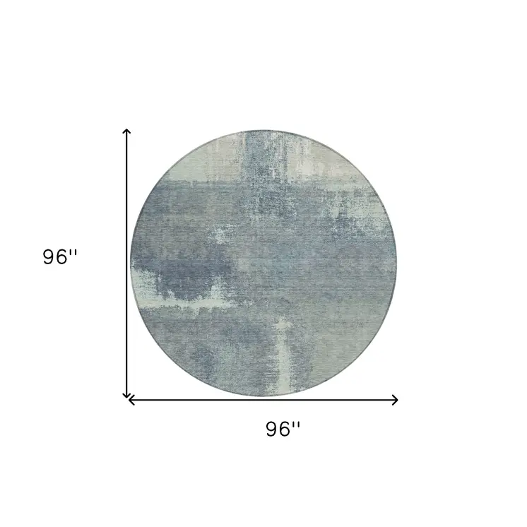 8' Sage And Green Round Abstract Washable Indoor Outdoor Area Rug