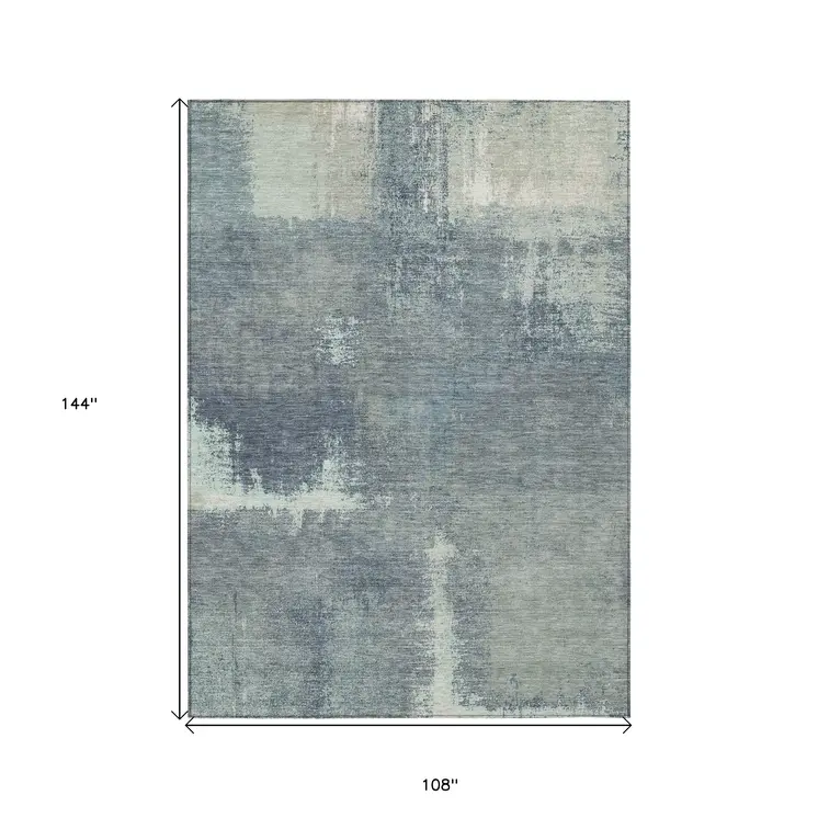 9' X 12' Sage And Green Abstract Washable Indoor Outdoor Area Rug