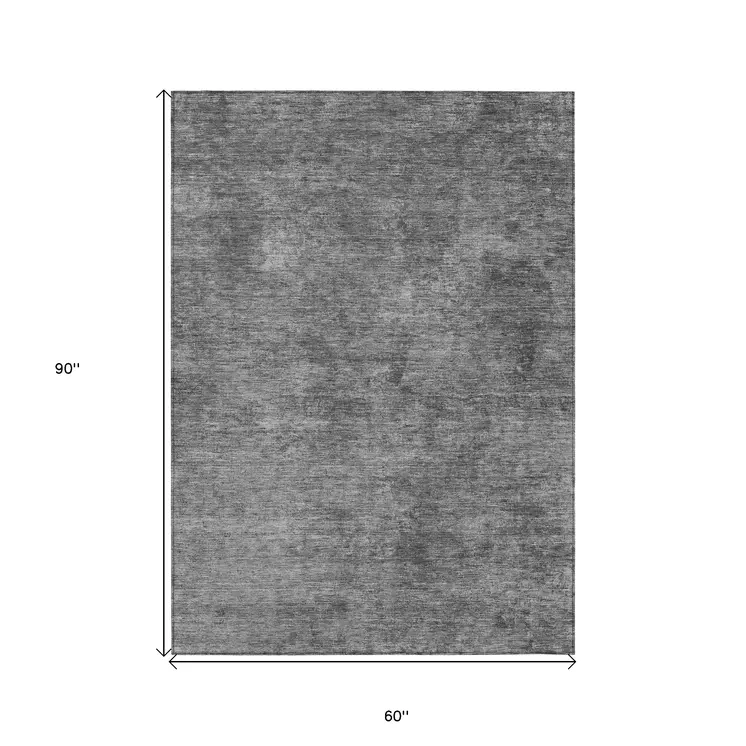 5' X 8' Gray And Smoky Black Abstract Washable Indoor Outdoor Area Rug
