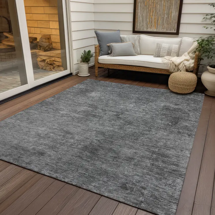 5' X 8' Gray And Smoky Black Abstract Washable Indoor Outdoor Area Rug