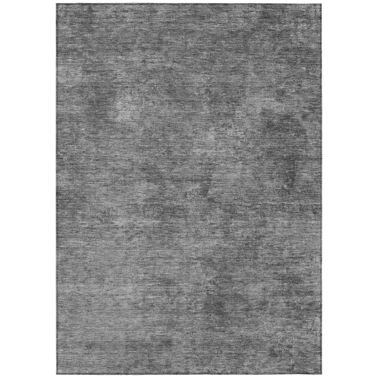 5' X 8' Gray And Smoky Black Abstract Washable Indoor Outdoor Area Rug