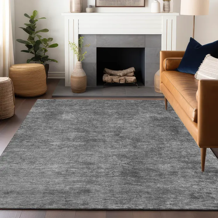 5' X 8' Gray And Smoky Black Abstract Washable Indoor Outdoor Area Rug