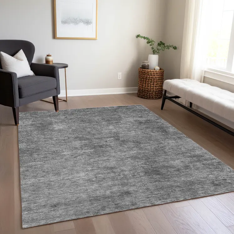 5' X 8' Gray And Smoky Black Abstract Washable Indoor Outdoor Area Rug