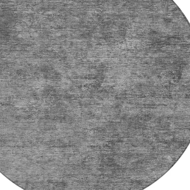 8' Gray And Smoky Black Round Abstract Washable Indoor Outdoor Area Rug